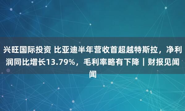兴旺国际投资 比亚迪半年营收首超越特斯拉，净利润同比增长13.79%，毛利率略有下降｜财报见闻